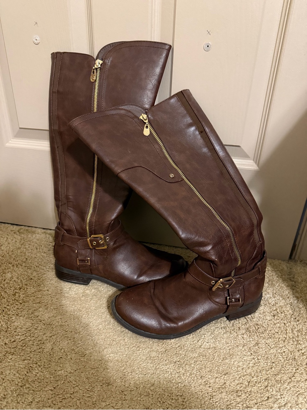 Women's Brown Riding Boots with Side Zip